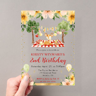 Invitations En Acrylique Pique-nique de cerfs de forêt à l'aquarelle pour l