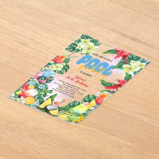 Invitations En Acrylique Piscine boissons d'été anniversaire adulte (Poser)