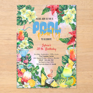 Invitations En Acrylique Piscine boissons d'été anniversaire adulte