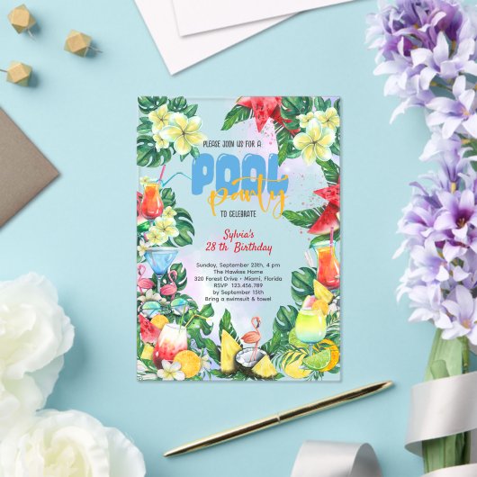 Invitations En Acrylique Piscine boissons d'été anniversaire adulte (Insitu (Mariage))