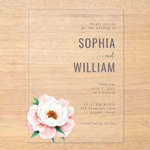 Invitations En Acrylique Pivoine Fleurie Élégante Noire