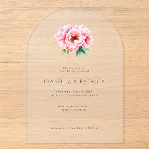 Invitations En Acrylique Pivoines Florales Gris Élégant