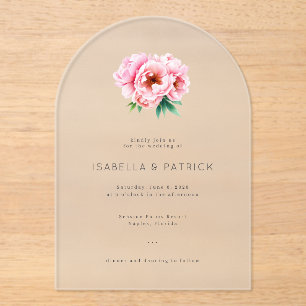 Invitations En Acrylique Pivoines Florales Grises Élégantes