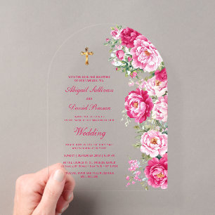Invitations En Acrylique Pivoines Rose Chaud Arche Mariage Religieux