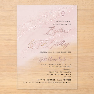 Invitations En Acrylique PixDezines Baptême Rose Gold + 1er Anniversaire