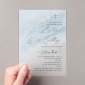 Invitations En Acrylique PixDezines Dusty Blue Silver Baptism+1st Birthday (In situ (ordinateur de poche))