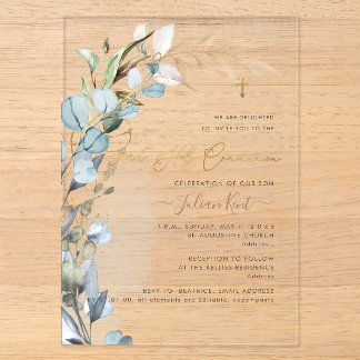 Invitations En Acrylique PixDezines H2 Bleu Poussiéreux de Gomme Foliage Co