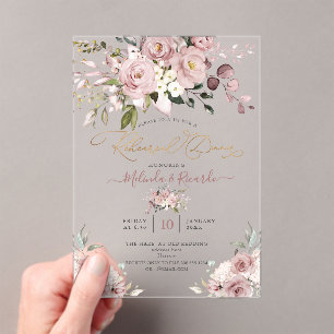 Invitations En Acrylique PixDezines H2 Fleurs Roses Poussiéreuses Hydrangea