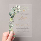 Invitations En Acrylique PixDezines H2 Greenery Gum Foliage Bautizo (In situ (ordinateur de poche))