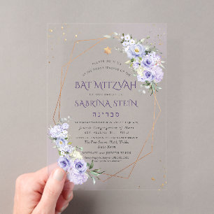 Invitations En Acrylique PixDezines H2 Roses Violettes Poussiéreuses Bat Mi