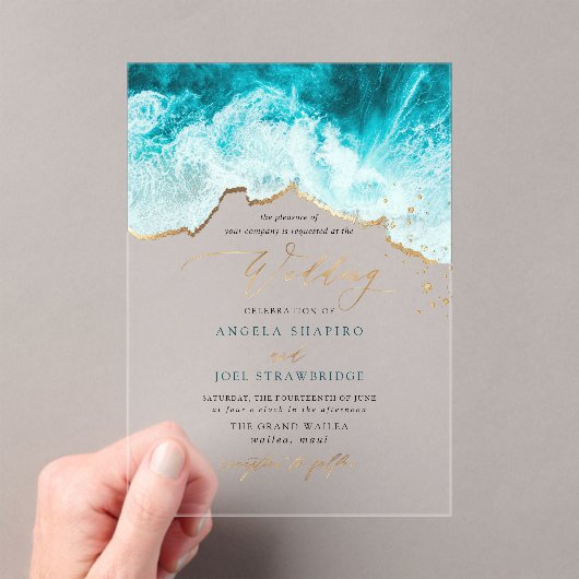 Invitations En Acrylique PixDezines Marine Waves Shoreline Beach Wedding (In situ (ordinateur de poche))
