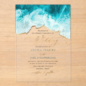 Invitations En Acrylique PixDezines Marine Waves Shoreline Beach Wedding (Recto)