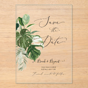 Invitations En Acrylique PixDezines Monstera panaché et feuillage tropical