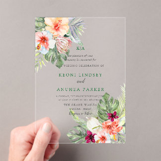 Invitations En Acrylique PixDezines Tropical Paradise Flowers Foliage