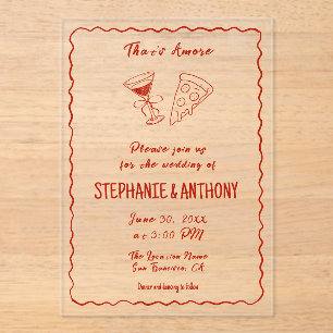 Invitations En Acrylique Pizza Rouge Fantaisiste C'est l'Amour Mariage Ital