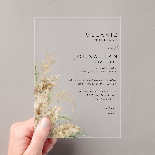 Invitations En Acrylique Plage Boho Pampas Grass Mariage 2 (In situ (ordinateur de poche))