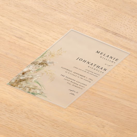 Invitations En Acrylique Plage Boho Pampas Grass Mariage 2 (Poser)