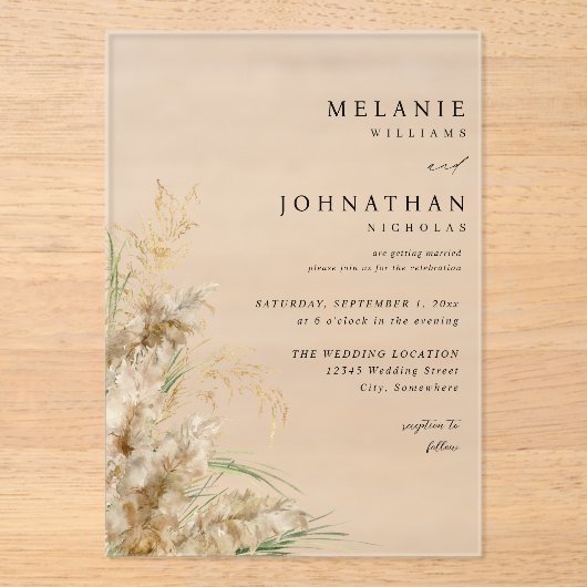 Invitations En Acrylique Plage Boho Pampas Grass Mariage 2 (Recto)