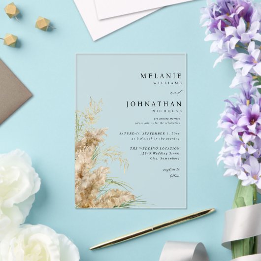 Invitations En Acrylique Plage Boho Pampas Grass Mariage 2 (Insitu (Mariage))