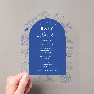 Invitations En Acrylique Plage Coquillages Bleus Été Arche Baby Shower