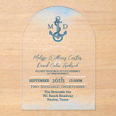 Invitations En Acrylique Plage côtière Ancre de plage Mariage nautique (Recto)