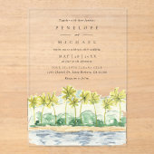 Invitations En Acrylique Plage Palm Trees Tropical Watercolor Mariage (Recto)