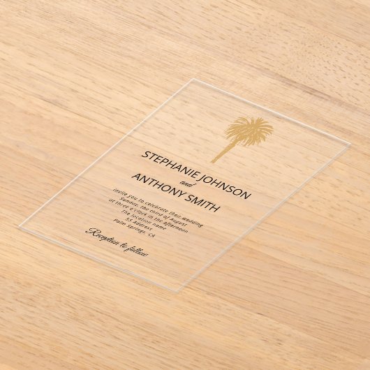 Invitations En Acrylique Plage tropicale Gold Palm Tree Destination Mariage (Poser)