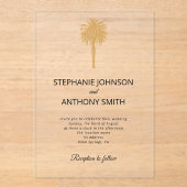 Invitations En Acrylique Plage tropicale Gold Palm Tree Destination Mariage (Recto)