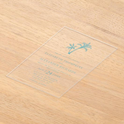 Invitations En Acrylique Plage tropicale Palm Tree Mariage bleu verre de me (Poser)