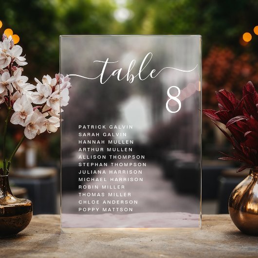 Invitations En Acrylique Plan de table de mariage chic écriture blanche