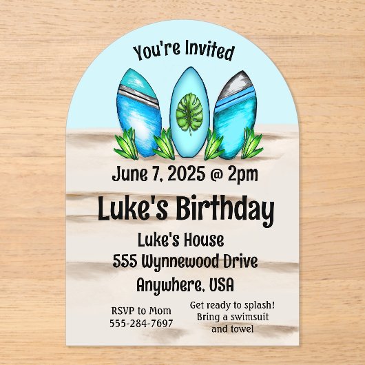 Invitations En Acrylique Planches de surf rétro (Recto)