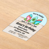 Invitations En Acrylique Planches de surf rétro, Rose,  (Poser)