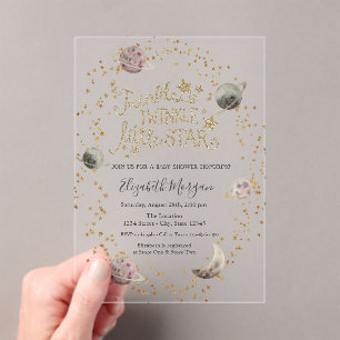 Invitations En Acrylique Planètes, Étoiles Dorées Fête Baby Shower