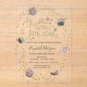 Invitations En Acrylique Planètes,Étoiles DoréesFête Baby Shower scintillan (Recto)