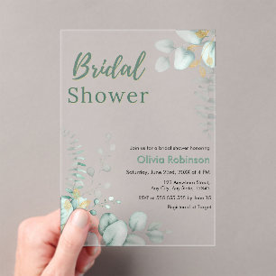 Invitations En Acrylique Plantes botaniques d'eucalyptus dorées pour Baby S