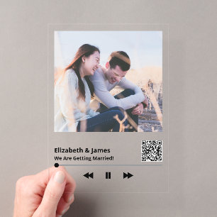 Invitations En Acrylique Plaque de code QR de musique de photo de couple un