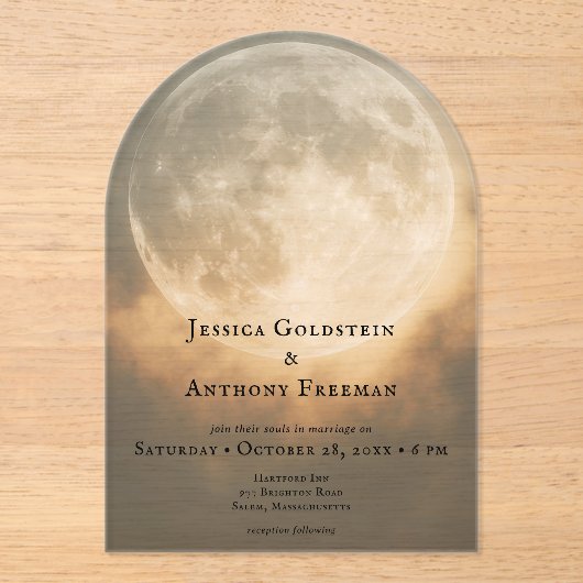 Invitations En Acrylique Pleine lune sombre gothique Arc Mariage transparen (Recto)