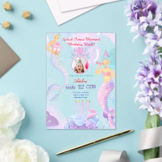 Invitations En Acrylique Plongez dans une fête d'anniversaire de sirène !