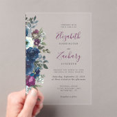 Invitations En Acrylique Plum Aquarelle Floral Marine Mariage bleu (In situ (ordinateur de poche))