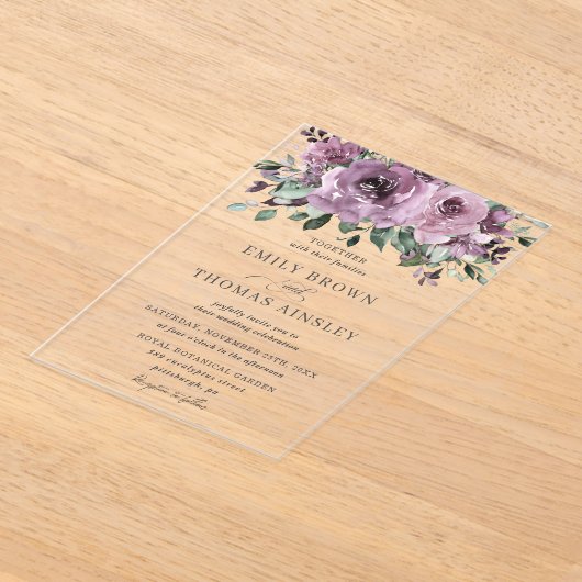 Invitations En Acrylique Plum mauve rustique violet Mariage de verdure fleu (Poser)