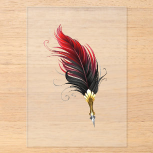 Invitations En Acrylique Plume rouge avec pointe en or