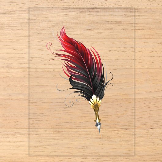 Invitations En Acrylique Plume rouge avec pointe en or (Recto)