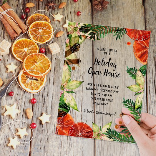 Invitations En Acrylique Poinsettia and Oranges Christmas
