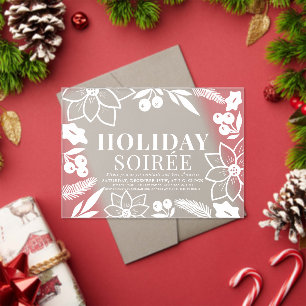 Invitations En Acrylique Poinsettia & Berry White Holiday Soirée Party