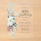 Invitations En Acrylique Poinsettia Blanche Fleur 40ème anniversaire (Recto)