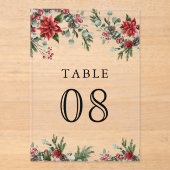 Invitations En Acrylique Poinsettia Christmas Wedding Acrylic Table Number (Recto)