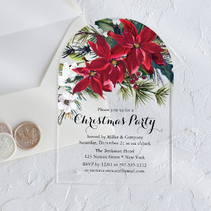 Invitations En Acrylique Poinsettia Fête Florale Fête de Noël Société