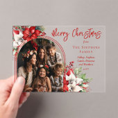 Invitations En Acrylique Poinsettias et Pine Arched Photo Joyeux Noël (In situ (ordinateur de poche))