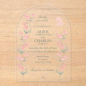 Invitations En Acrylique Pois doux Mariage rose et vert Floral (Recto)