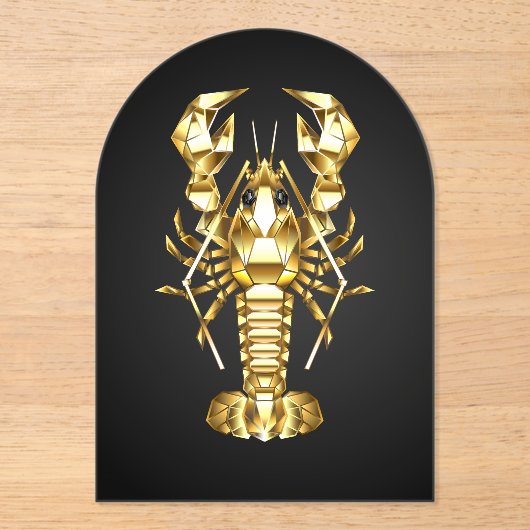 Invitations En Acrylique Poisson à langouste polygonale dorée sur noir (Recto)